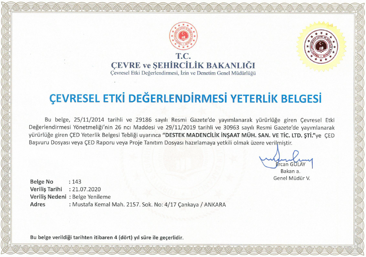 ÇED Yeterlik Belgesi